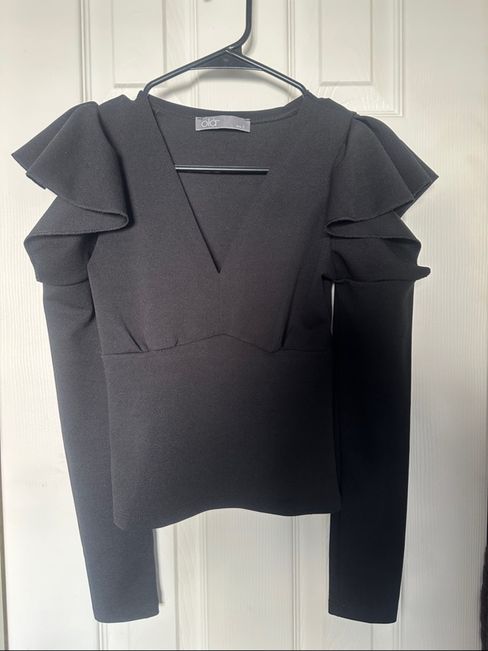 Black Ruffle-Sleeve V-Neck Top